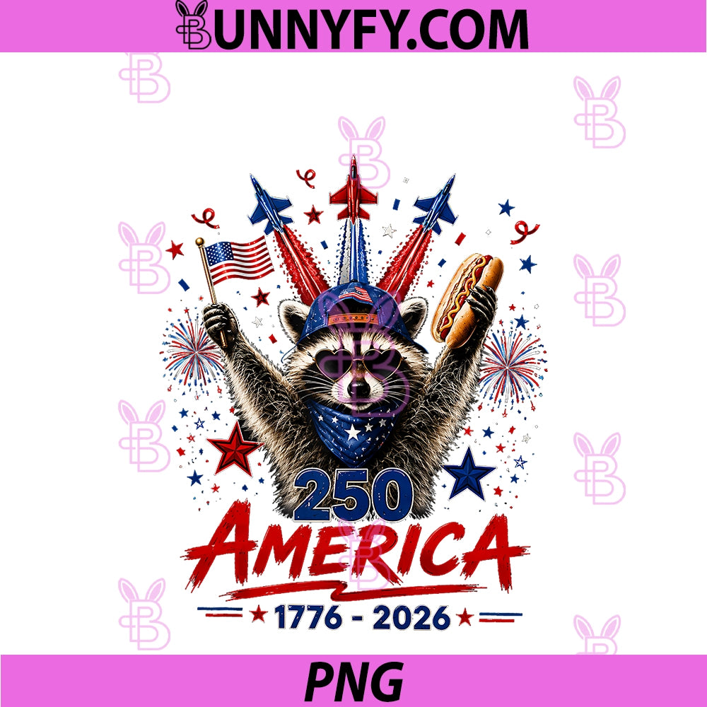 America Raccoon Hot Dog 1776-2026 PNG, 4th Of July 250 Years PNG