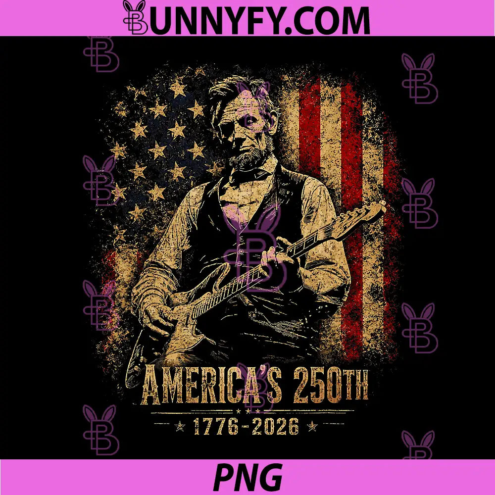 Americas 250th PNG, Abraham Lincoln Playing Guitar Retro Vintage PNG