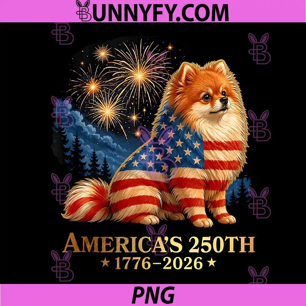 Americas 250th Pomeranian Dog PNG, US Flag 4th of July Fireworks PNG