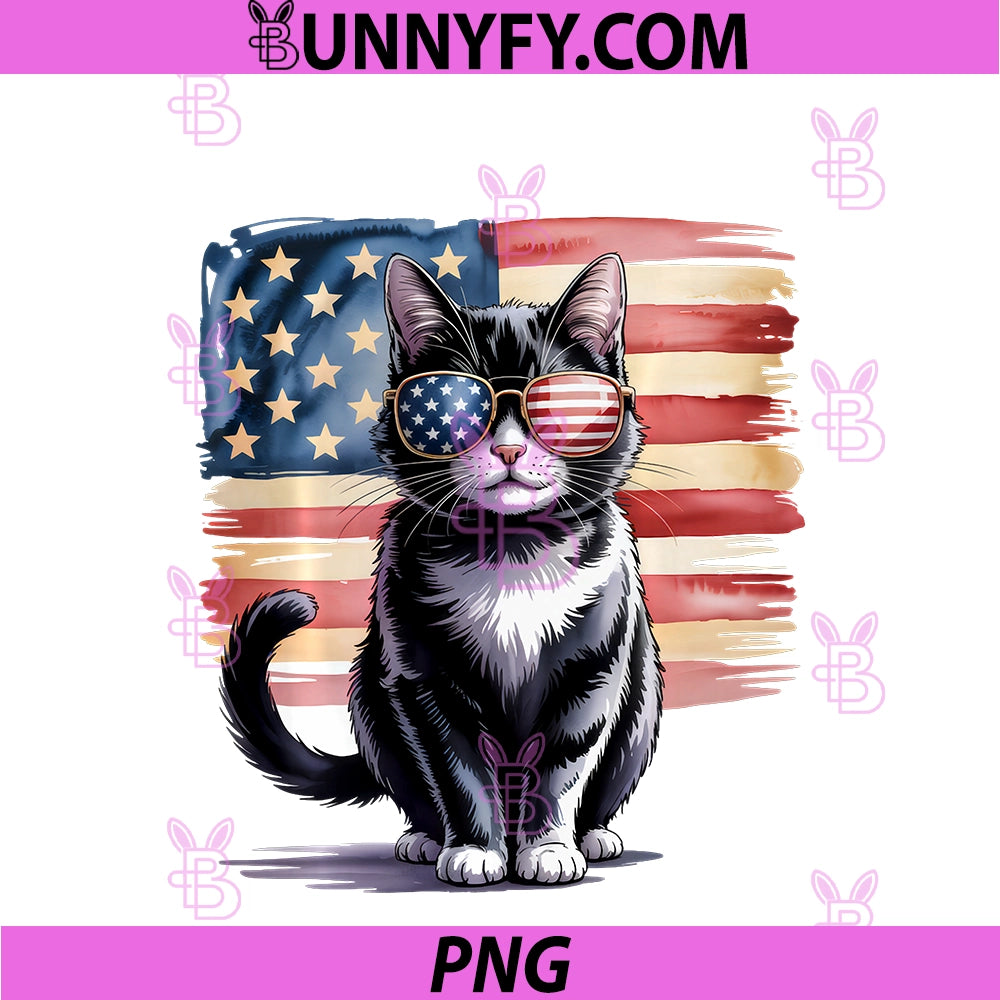 American Flag Black Cat USA PNG, 4th Of July Cat Lover PNG