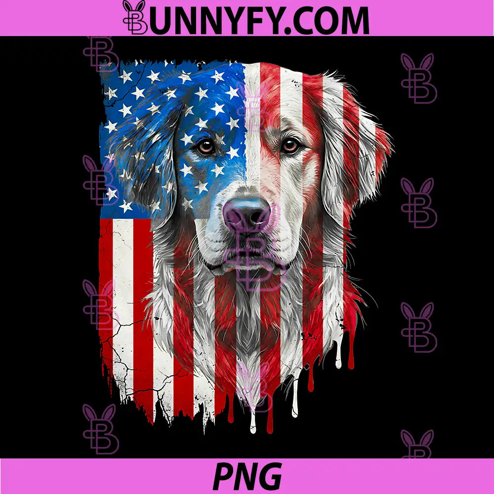 American Flag Golden PNG, Retriever USA Retro 4th Of July PNG