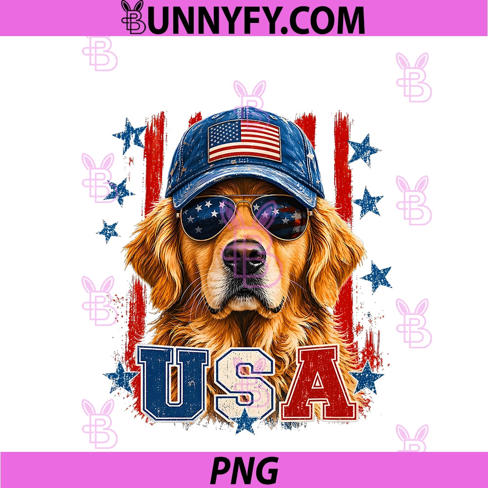 American Flag Golden Retriever USA Retro PNG, 4th Of July PNG