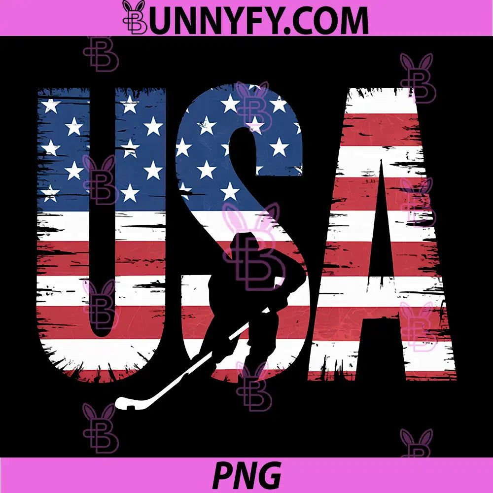 American Flag Hockey PNG, Ice Hockey Player Retro PNG