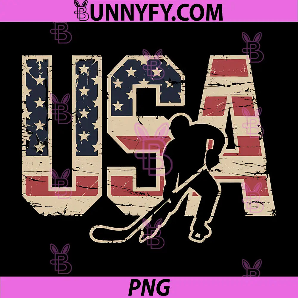 American Flag Hockey PNG, Ice Hockey Player Retro PNG
