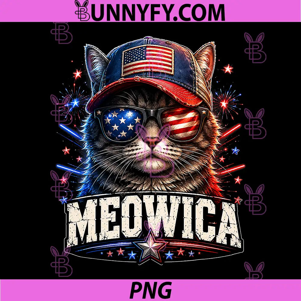 American Flag Meowica PNG, Patriotic Cat Funny 4th of July PNG 