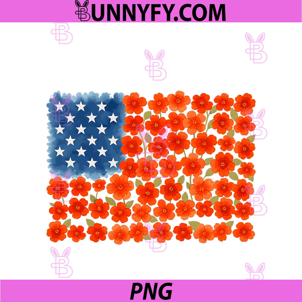 American Flag Poppy Flowers PNG, 4th Of July Patriotic PNG