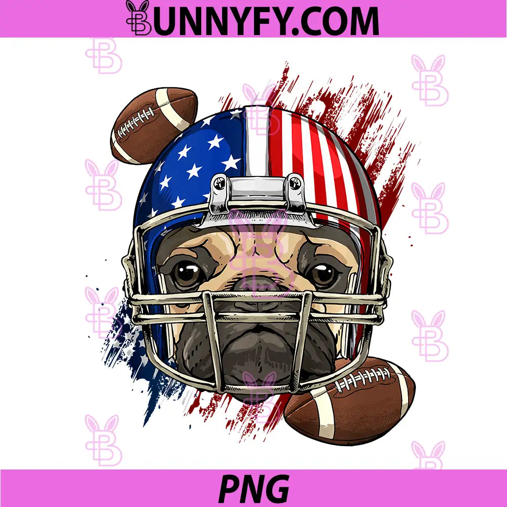 American Football Player Pug Dog PNG, Patriotic Pug Lover Performance PNG