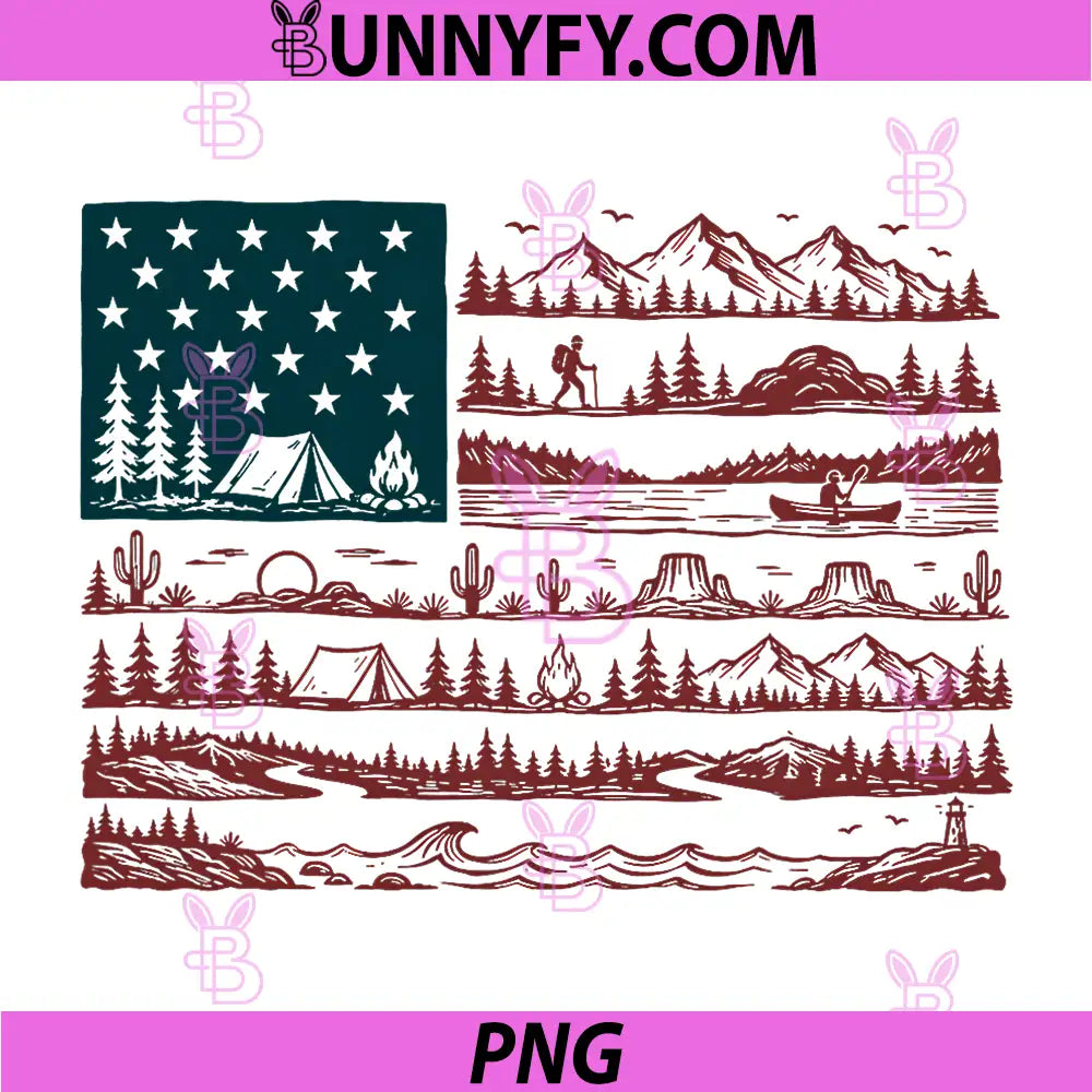 American USA Flag Retro PNG, National Park 4th of July Patriotic PNG