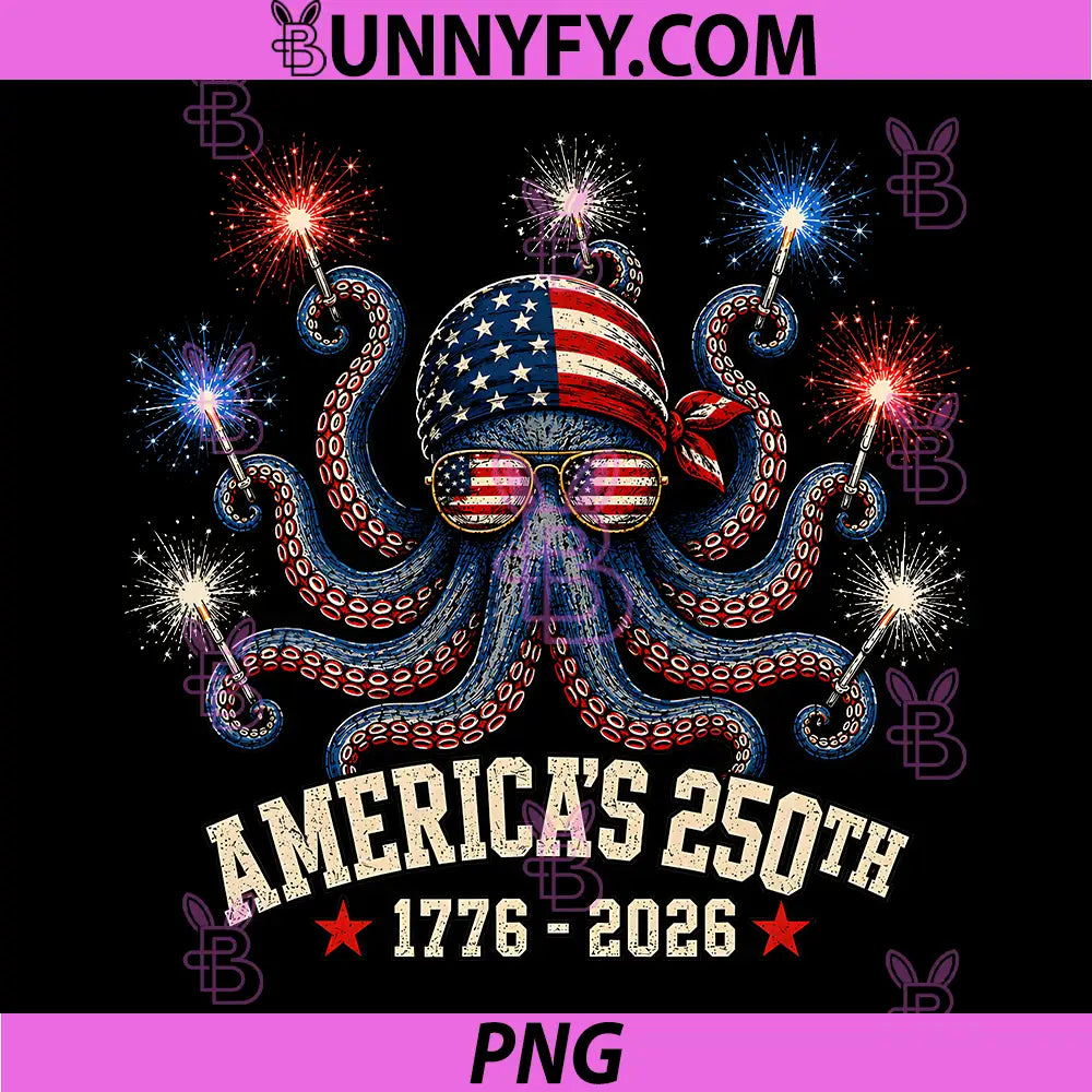 Americas 250th 1776-2026 PNG, Patriotic Octopus 4th of July PNG