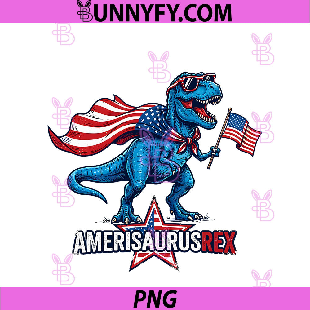 Amerisaurus Rex Dinosaur PNG, 4th Of July T Rex American Flag PNG
