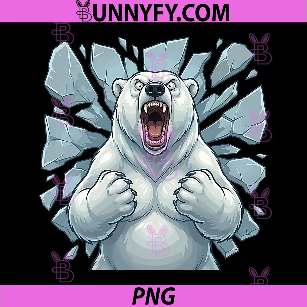 Angry Polar Bear PNG, Breaking Ice Wall Roaring Arctic PNG