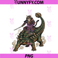 Anime Cat PNG, Funny Samurai Cat Riding Dinosaur Ankylosaurus PNG