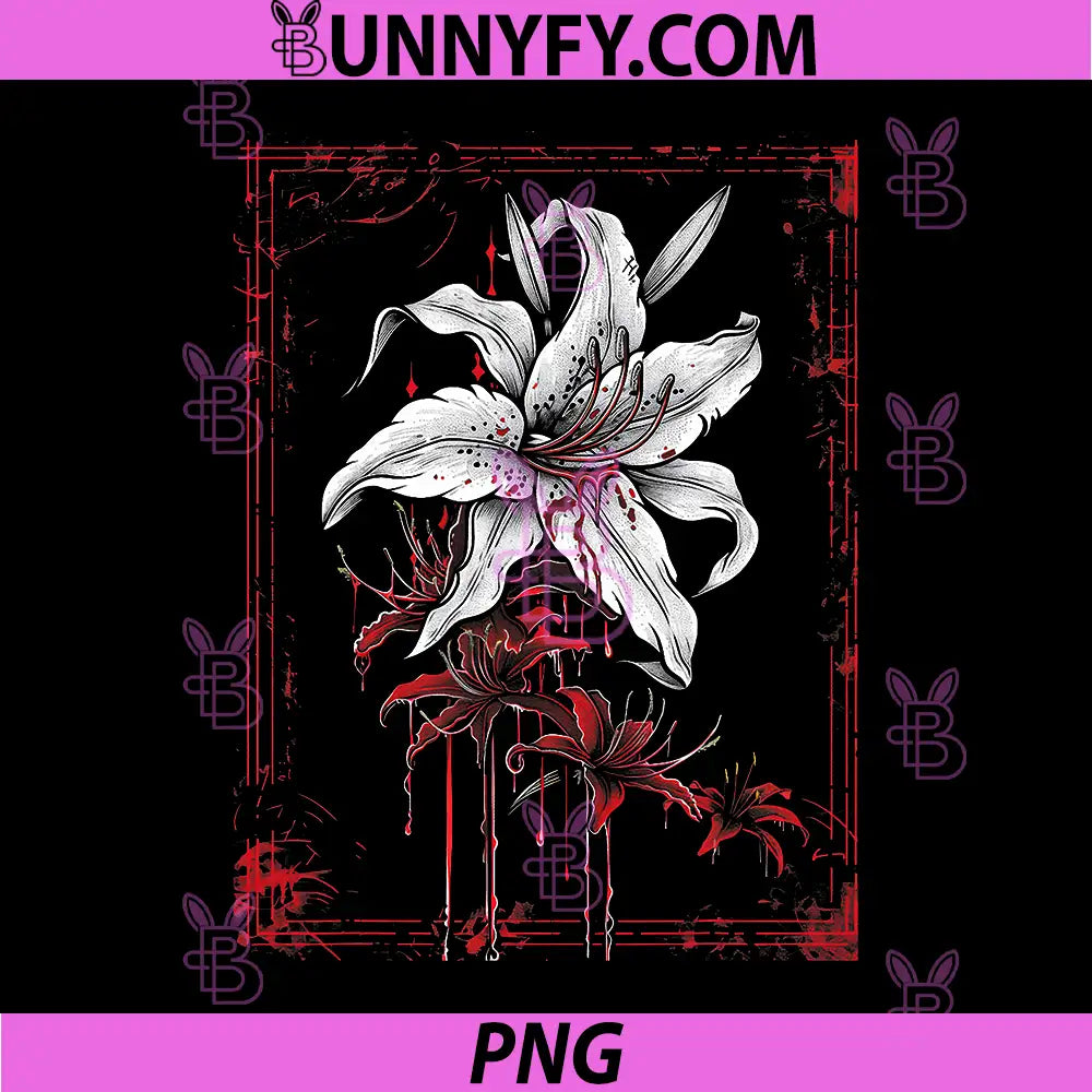 Gothic Lily Dark Floral Illustration PNG, Anime Goth Flower Art PNG