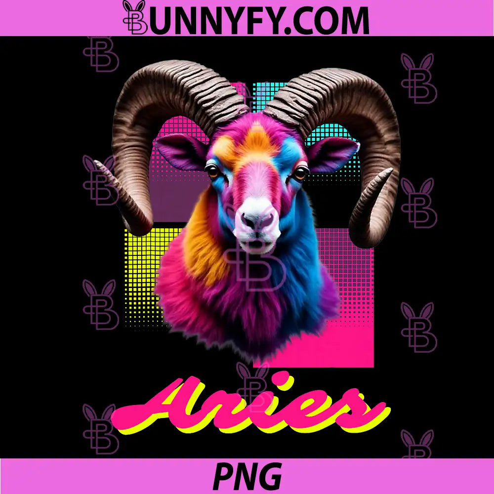Aries Neon Ram Head PNG, Retro Zodiac Design PNG, Ram Lovers PNG