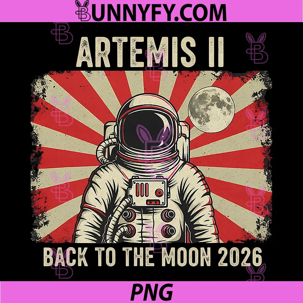 Artemis 2 Launch Back to The Moon 2026 PNG, Retro Sunburst Poster PNG