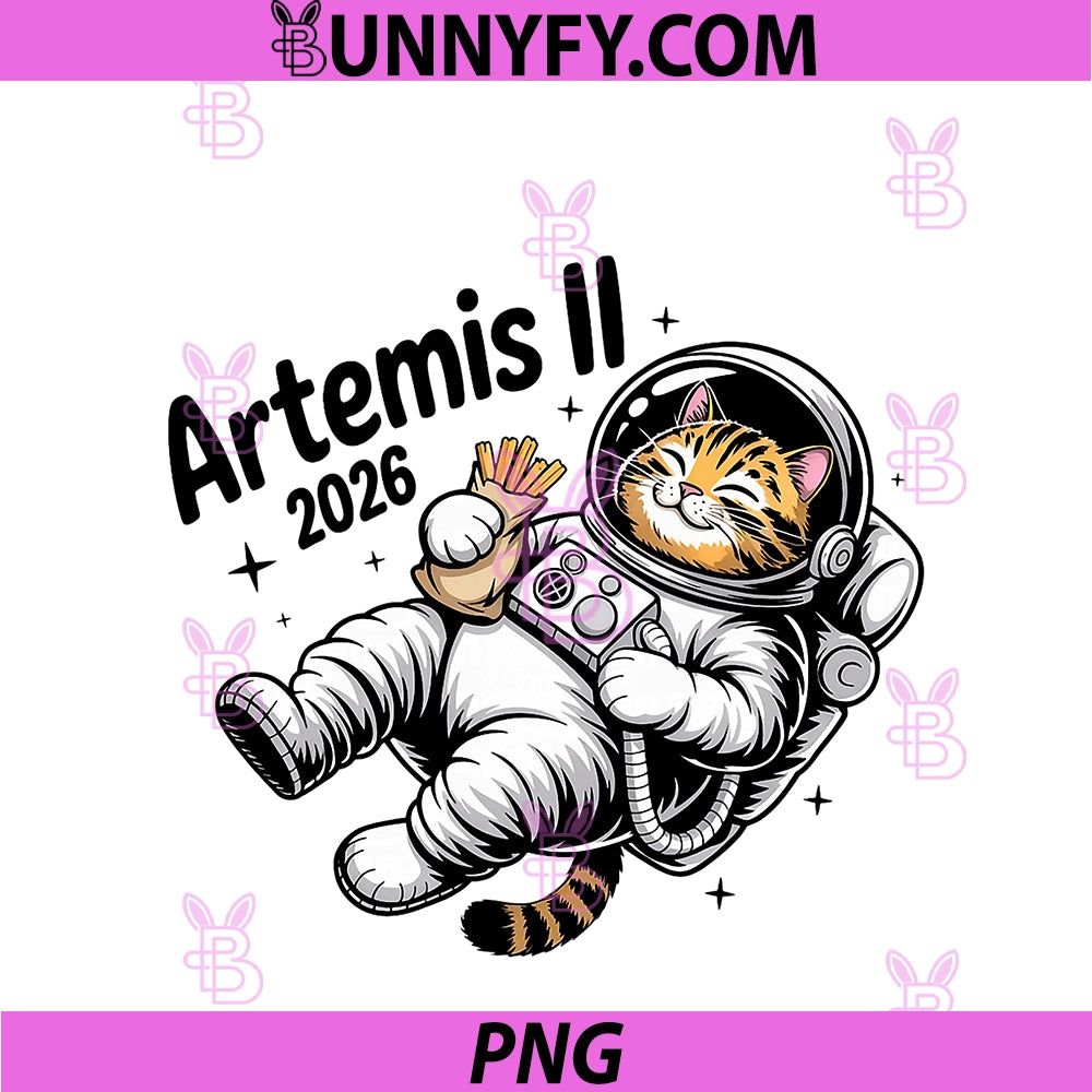 Artemis II 2026 PNG, Funny Cat and Snack Launch Back To The Moon PNG