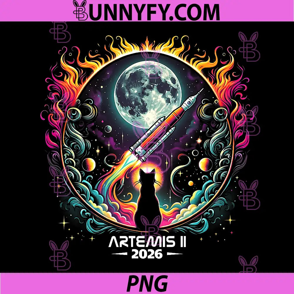 Artemis II 2026 Rocket Launch Moon PNG, Silhouette Black Cat PNG