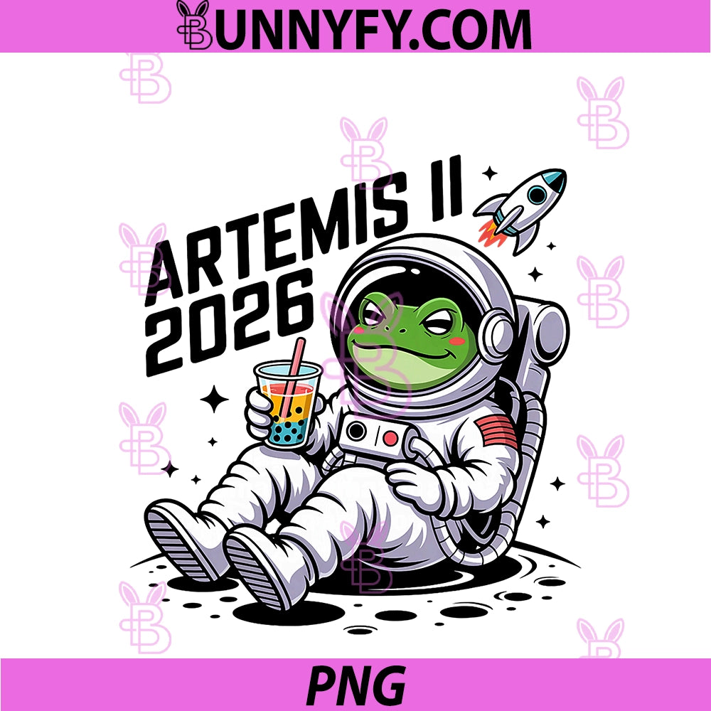 Artemis II Funny Frog PNG, With Bubble Tea Back To The Moon 2026 PNG