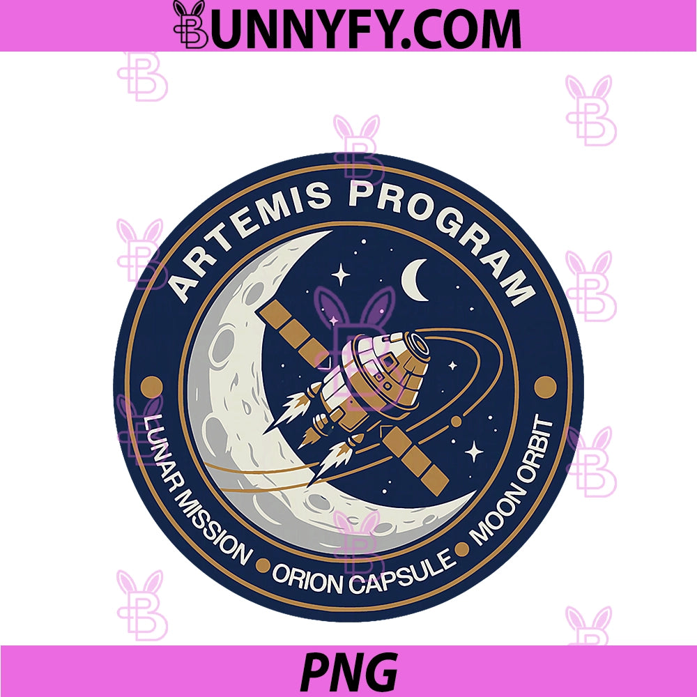 Artemis Moon Mission Retro PNG, Lunar Orbit Spacecraft Emblem PNG