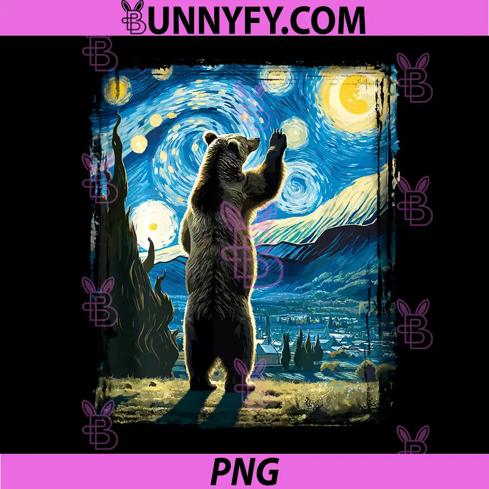Artistic Bear Stuff Van Gogh Style PNG, Starry Night Grizzly Bear Performance PNG