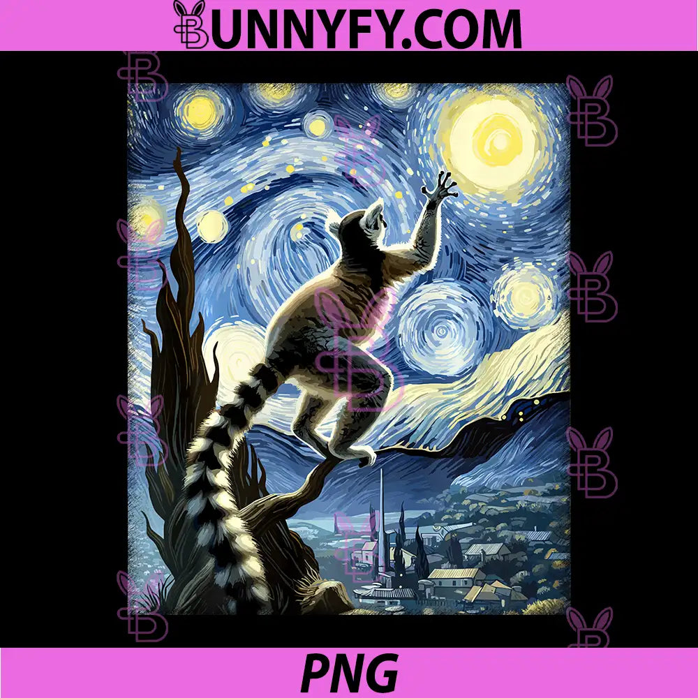 Artistic Lemur Stuff Van Gogh Style PNG, Starry Night Lemur PNG