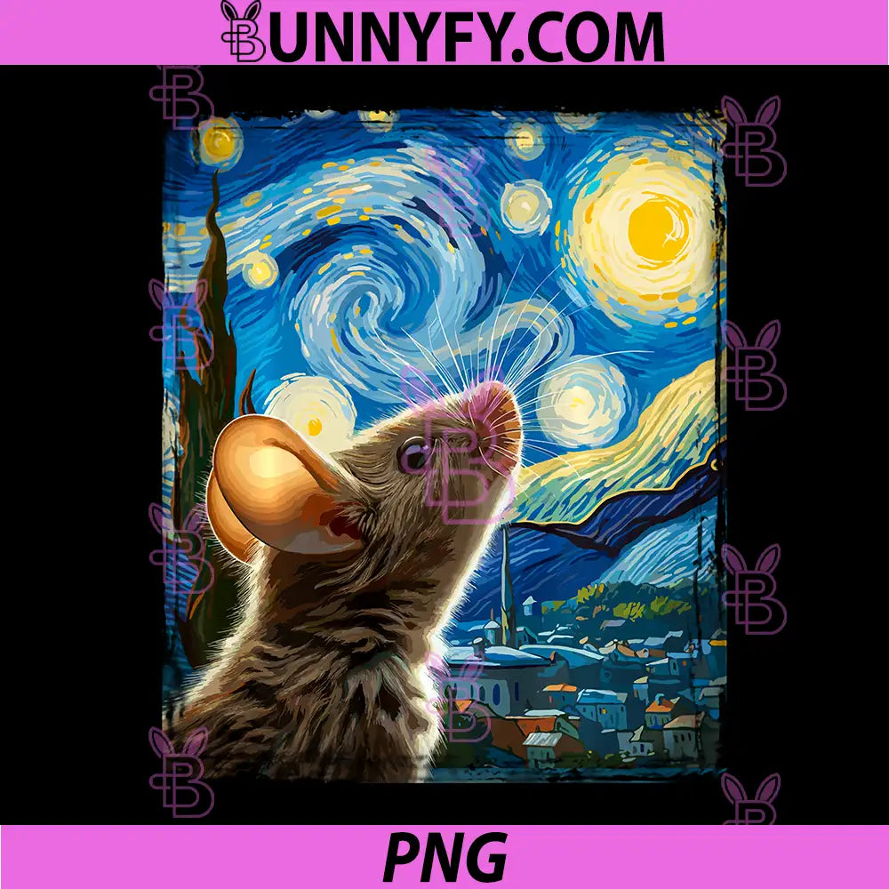 Artistic Mouse Stuff Van Gogh Style PNG, Starry Night Mouse Performance PNG