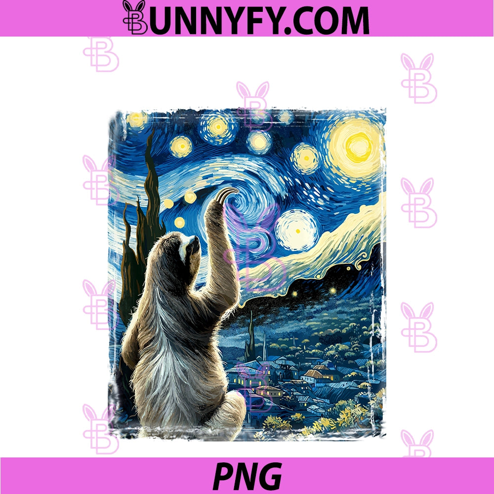 Artistic Sloth Design Van Gogh Style PNG, Starry Night Sloth Performance PNG