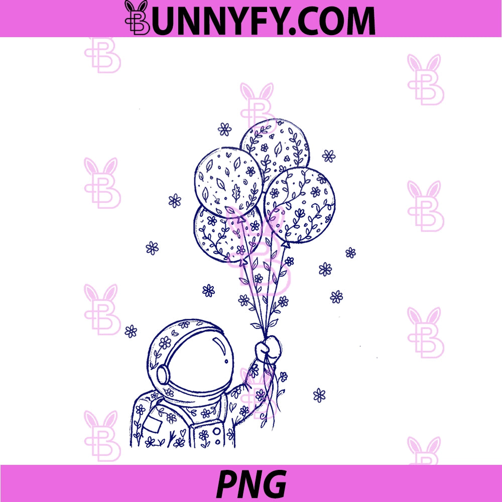 Astronaut Balloons Doodle PNG, Floral Leaves Daisy PNG