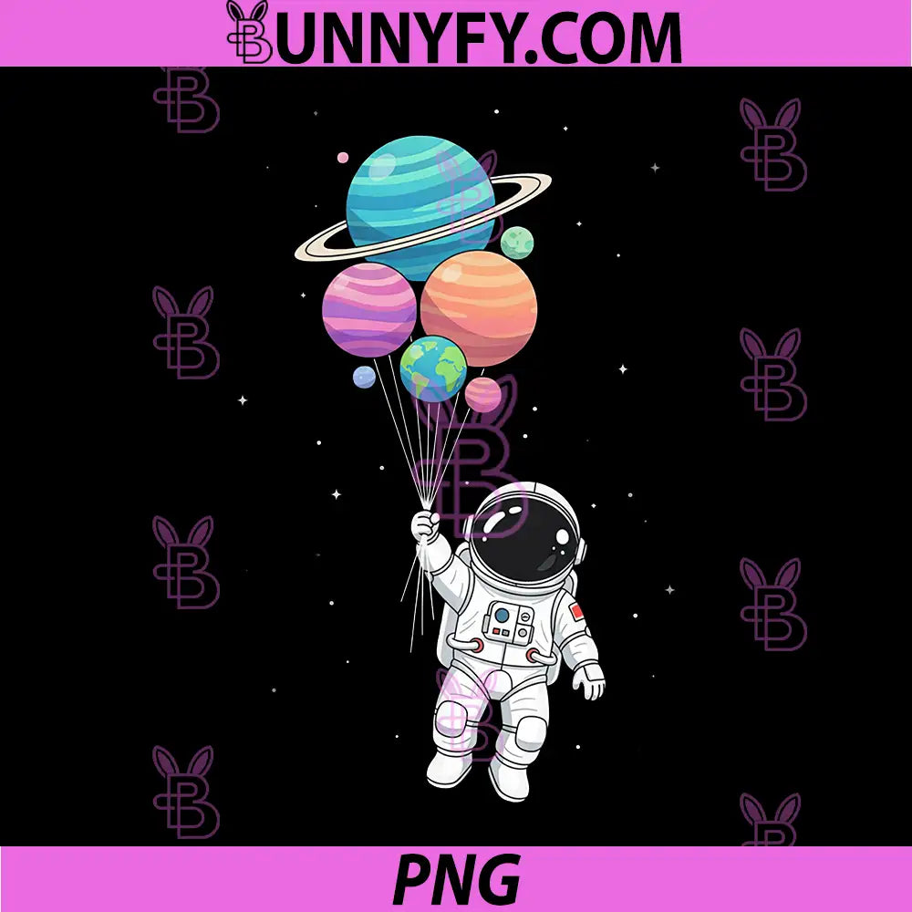 Astronaut Holding Planet PNG, Balloons in Space Design PNG