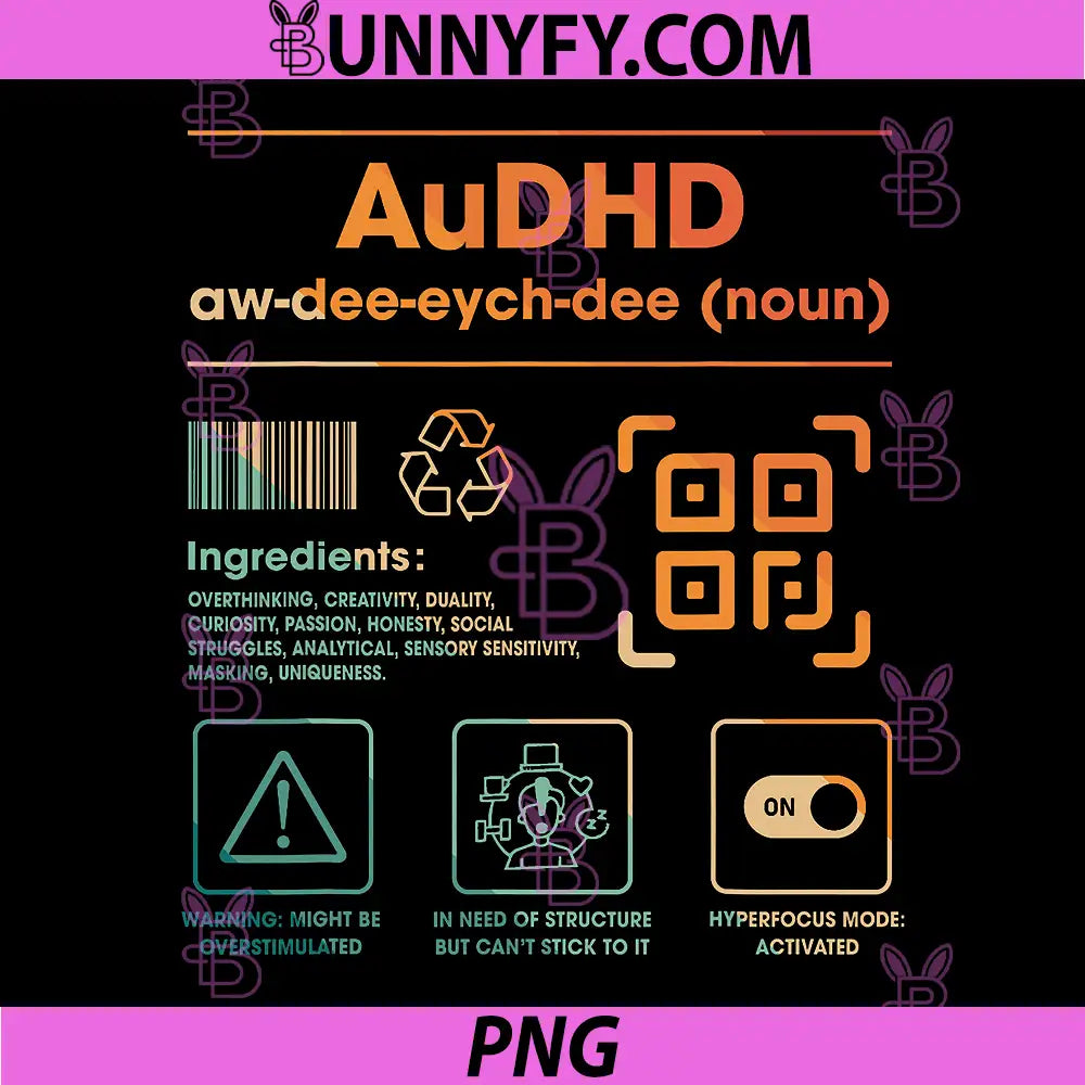 AuDHD Definition PNG, Ingredients Neurodivergent ADHD Autism PNG