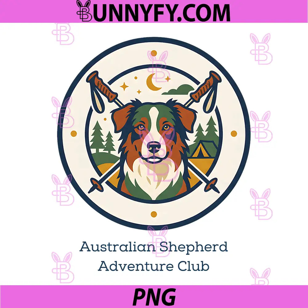 Australian Shepherd Adventure Club PNG, Hiking Badge PNG
