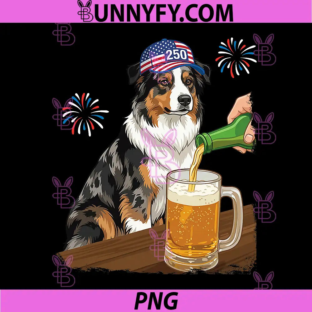 Australian Shepherd Dog 250 PNG, Yers with Beer Birthday America PNG