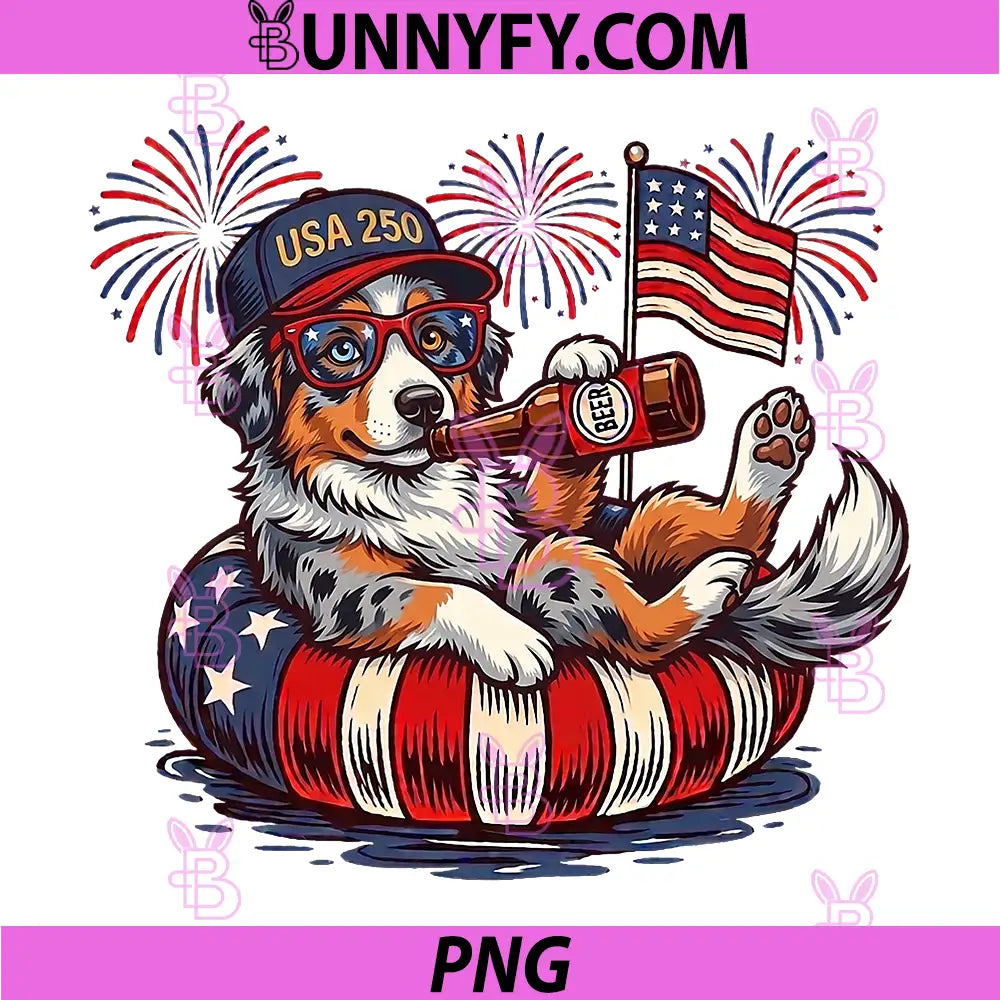 Australian Shepherd Dog 250th PNG, America Patriotic USA 4th of July PNG 