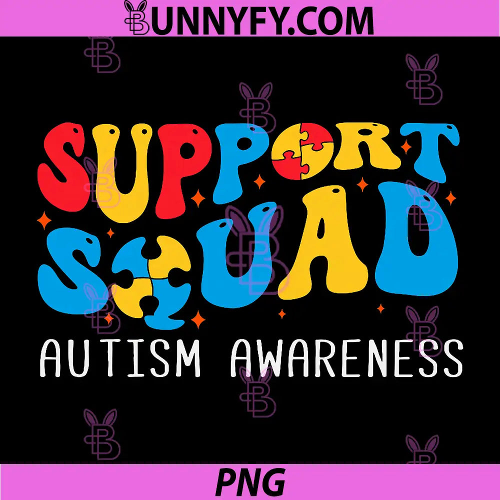 Support Squad Autism Awareness PNG, Colorful Puzzle Typography PNG