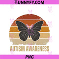 Autism Awareness PNG, Butterfly Retro Sunset Support PNG