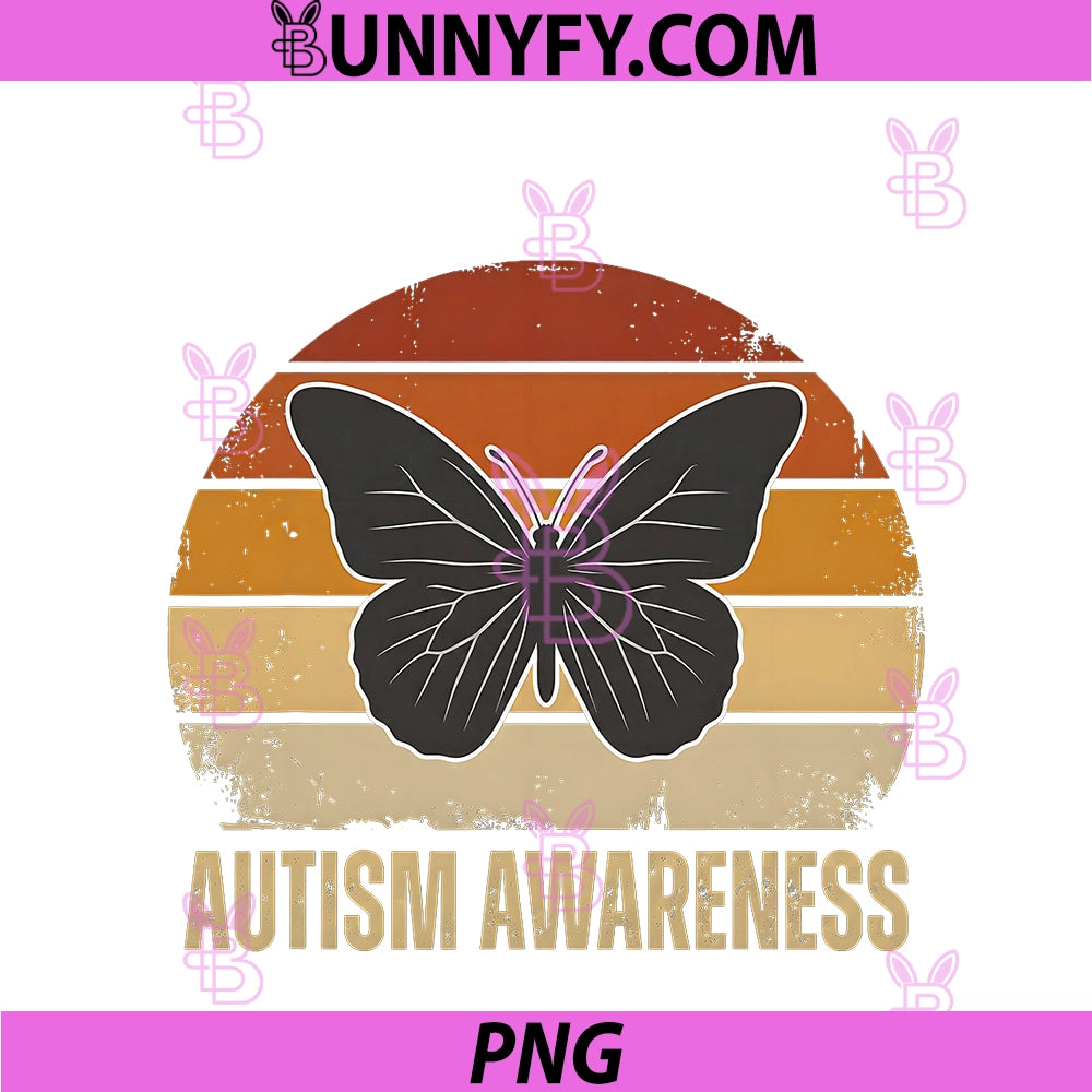 Autism Awareness PNG, Butterfly Retro Sunset Support PNG