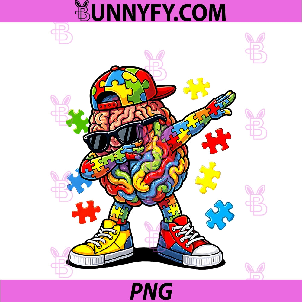 Autism Awareness PNG, Neurodiversity Brain Dabbing Puzzle PNG