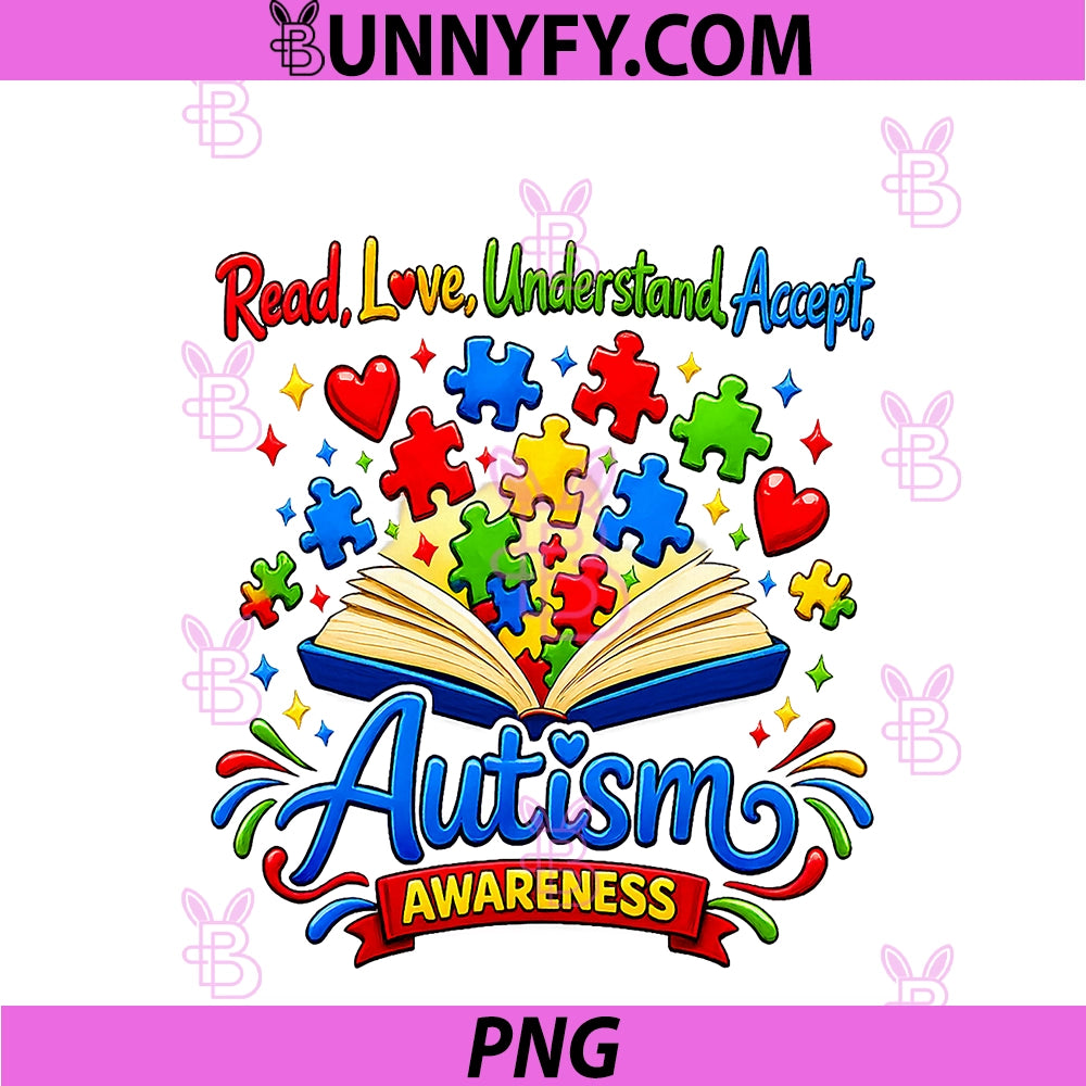 Autism Awareness Read Love PNG, Understand Accept Book Puzzle PNG