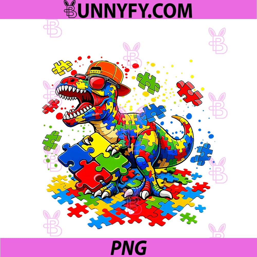 Autism Awareness T-rex Dinosaur PNG, Funny Puzzle PNG