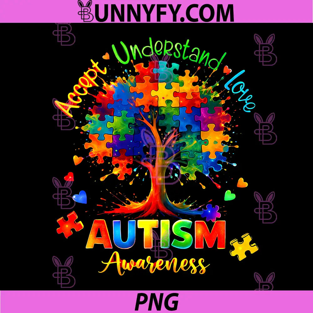 Autism Awareness Tree PNG, Puzzle Love Support Accept Understand PNG