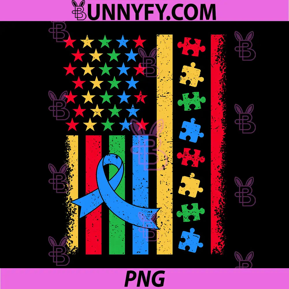 Autism Awareness USA Flag PNG, Puzzle Ribbon Support PNG