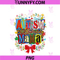 Autism Mom Mama Awareness PNG, Leopard Puzzle Piece Coquette Bow PNG
