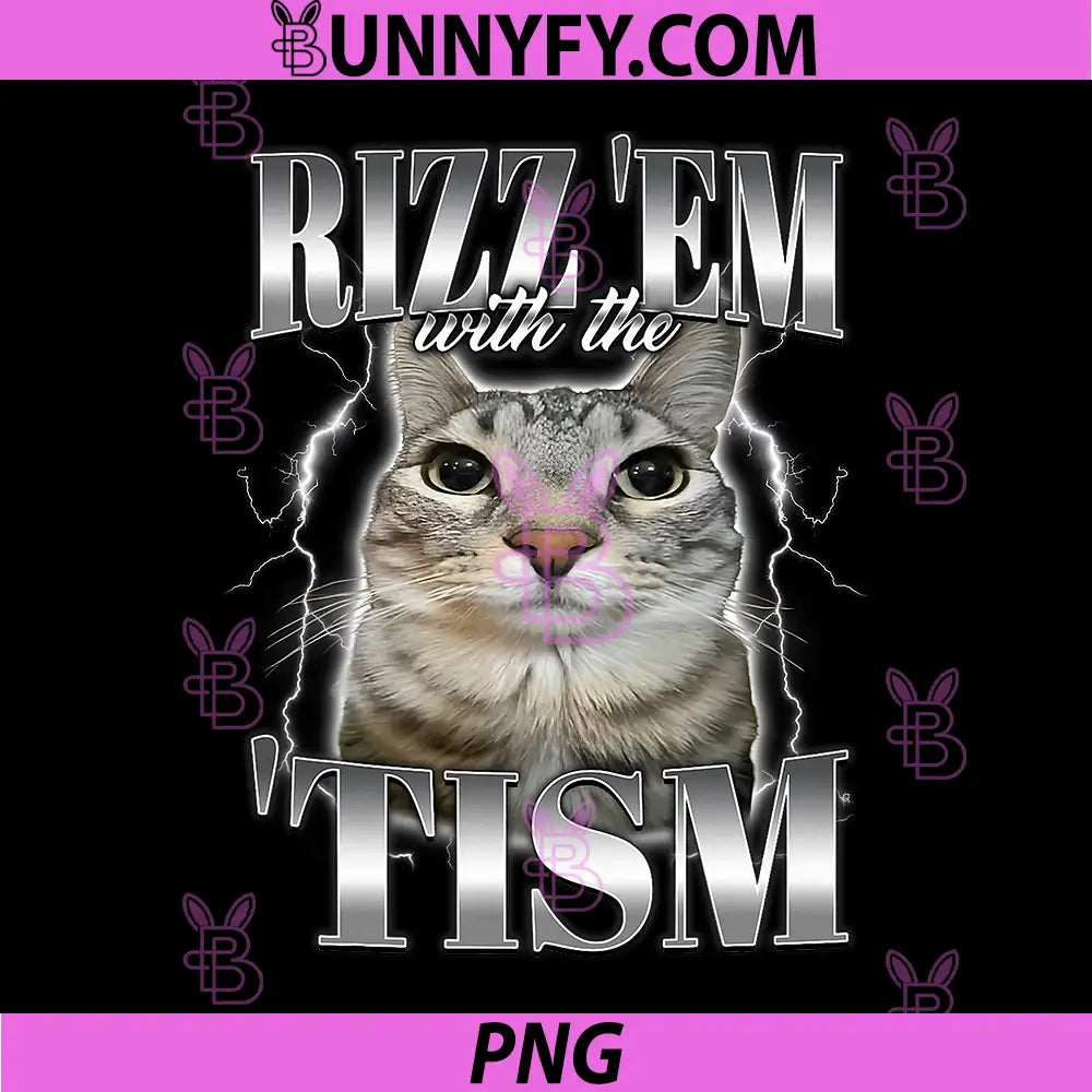 Rizz Em with The Tism PNG, Meme Autistic Silly Cat Funny PNG