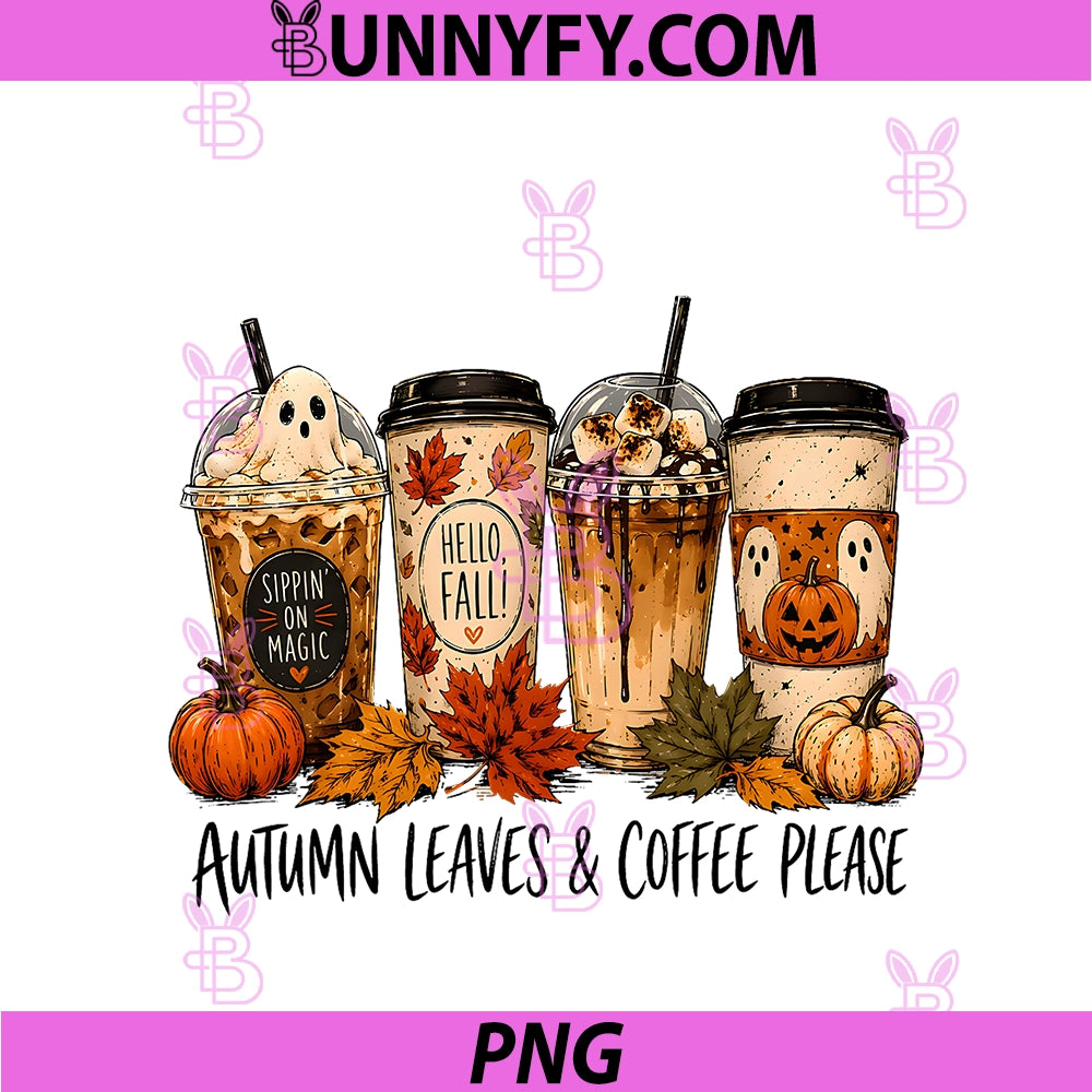 Autumn Leaves & Coffee Please PNG, Fall Ghost Drink PNG