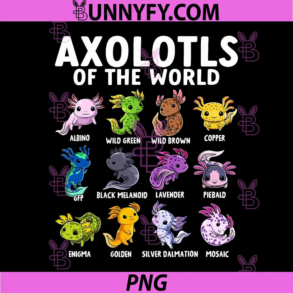 Axolotls of The World PNG, Kawaii Axolotl Salamander Pet Animal PNG