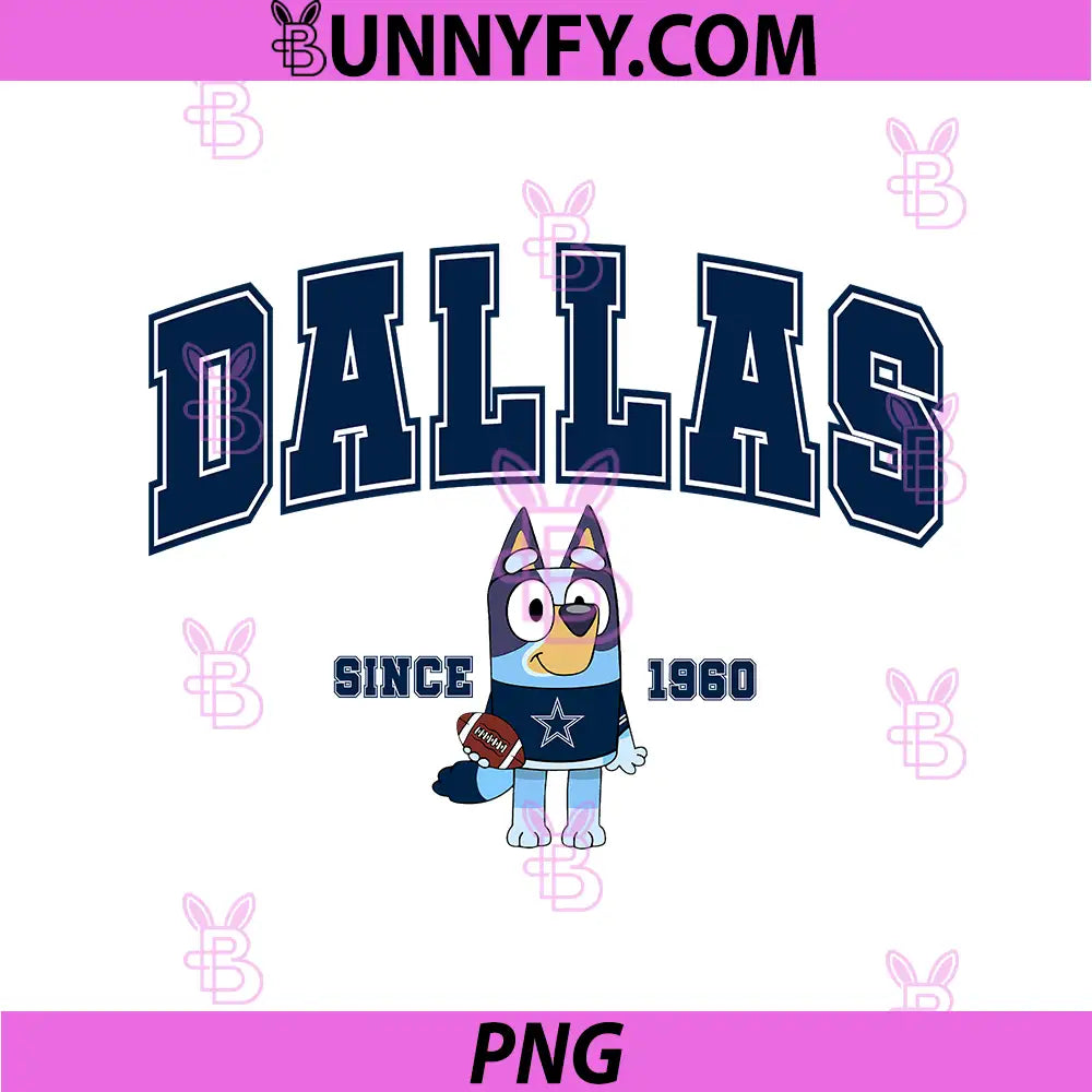Dallas Bluey Football Cartoon Since 1960 PNG, Bluey Dallas Vintage Sports PNG