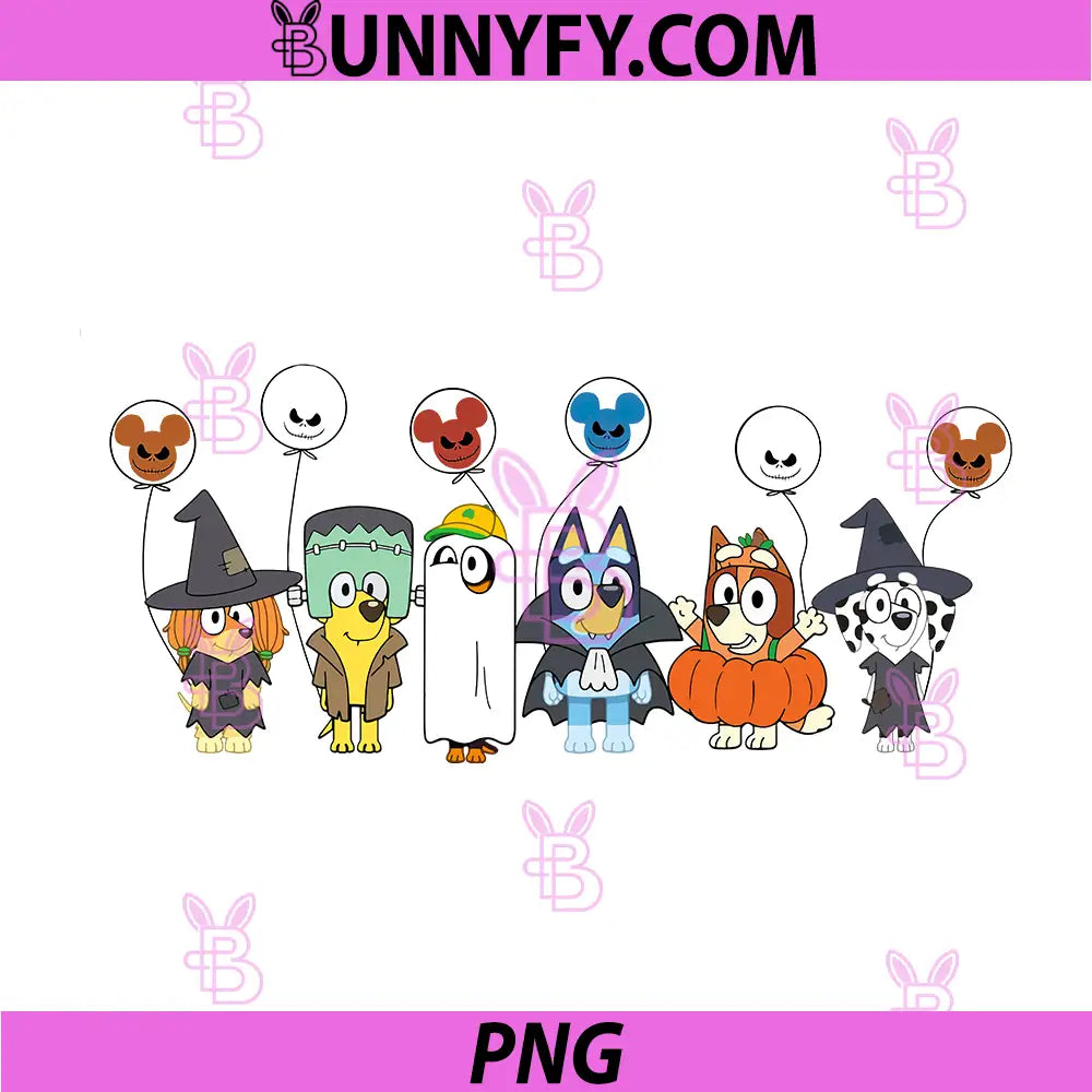 Bluey Halloween Cartoon Set PNG, Bluey Witch Ghost Pumpkin PNG
