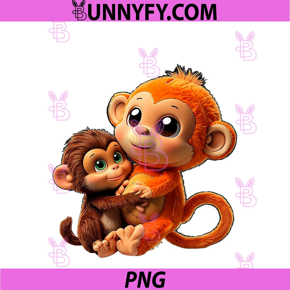 Baby Monkey Hugging Plush PNG, Graphic Little Punch Big Love PNG