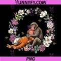 Cute Monkey And Baby Hug Flowers PNG, Adorable Jungle Animal Family Art PNG