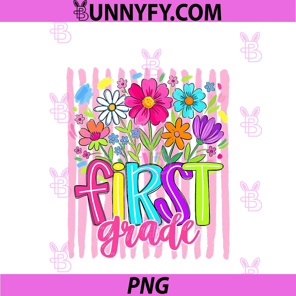 Back To School Colorful 1st Grade Floral PNG, Teacher Girl PNG
